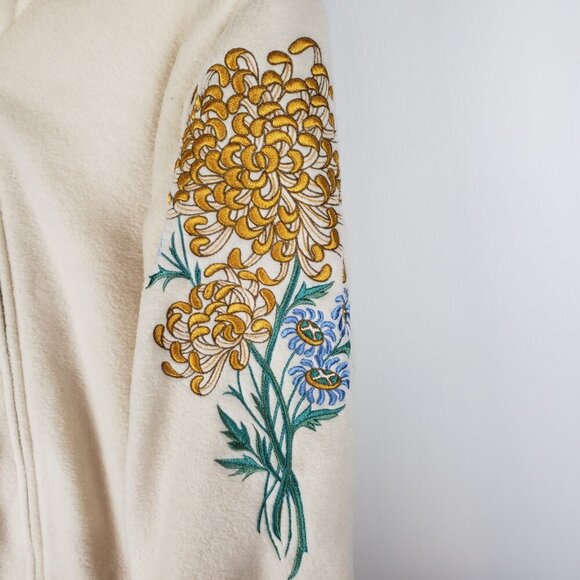Bob Mackie Embroidered Sleeve Jacket Cream Ivory Fleece Wearable Art Size Small - Picture 5 of 9